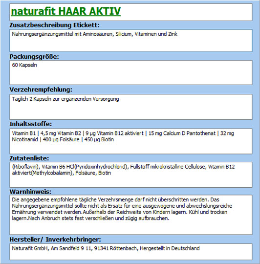 NATURAFIT Haar Aktiv Kapseln
