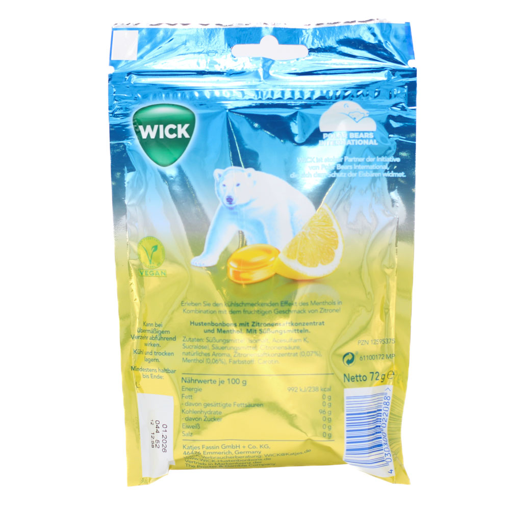 WICK Zitrone & nat.Menthol Bonb.o.Zucker Beutel