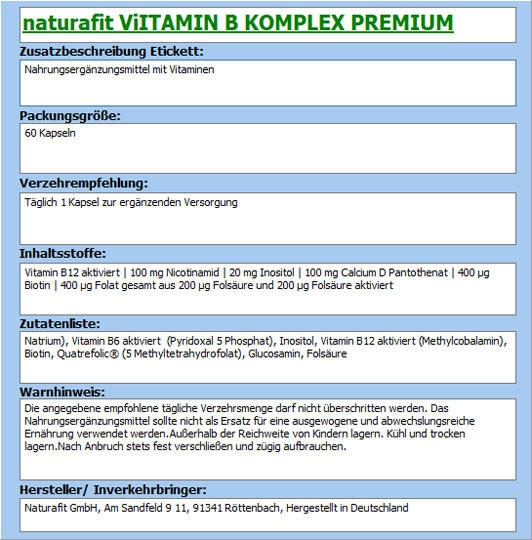 NATURAFIT Vitamin B Komplex Premium Kapseln