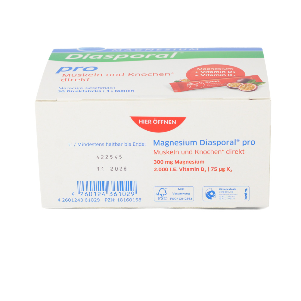 MAGNESIUM DIASPORAL pro D3+K2 Musk.+Knochen direkt