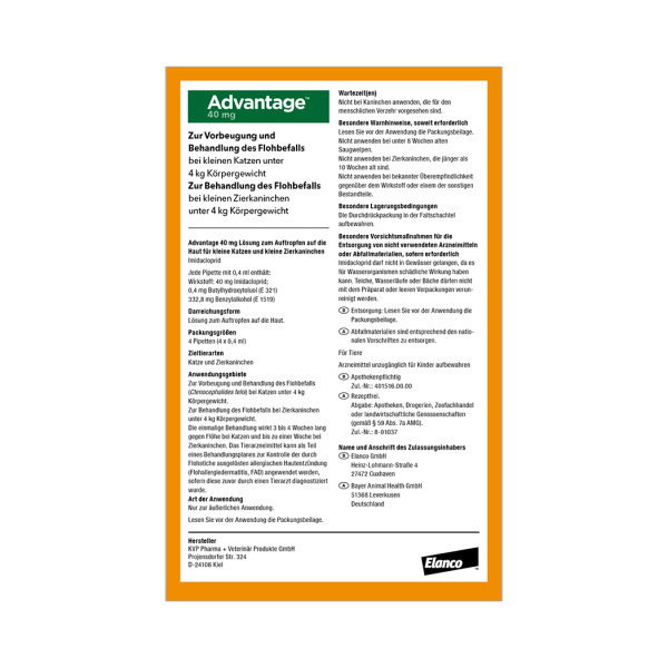 ADVANTAGE 40 mg Lsg.f.kl.Katzen/kl.Zierkaninchen