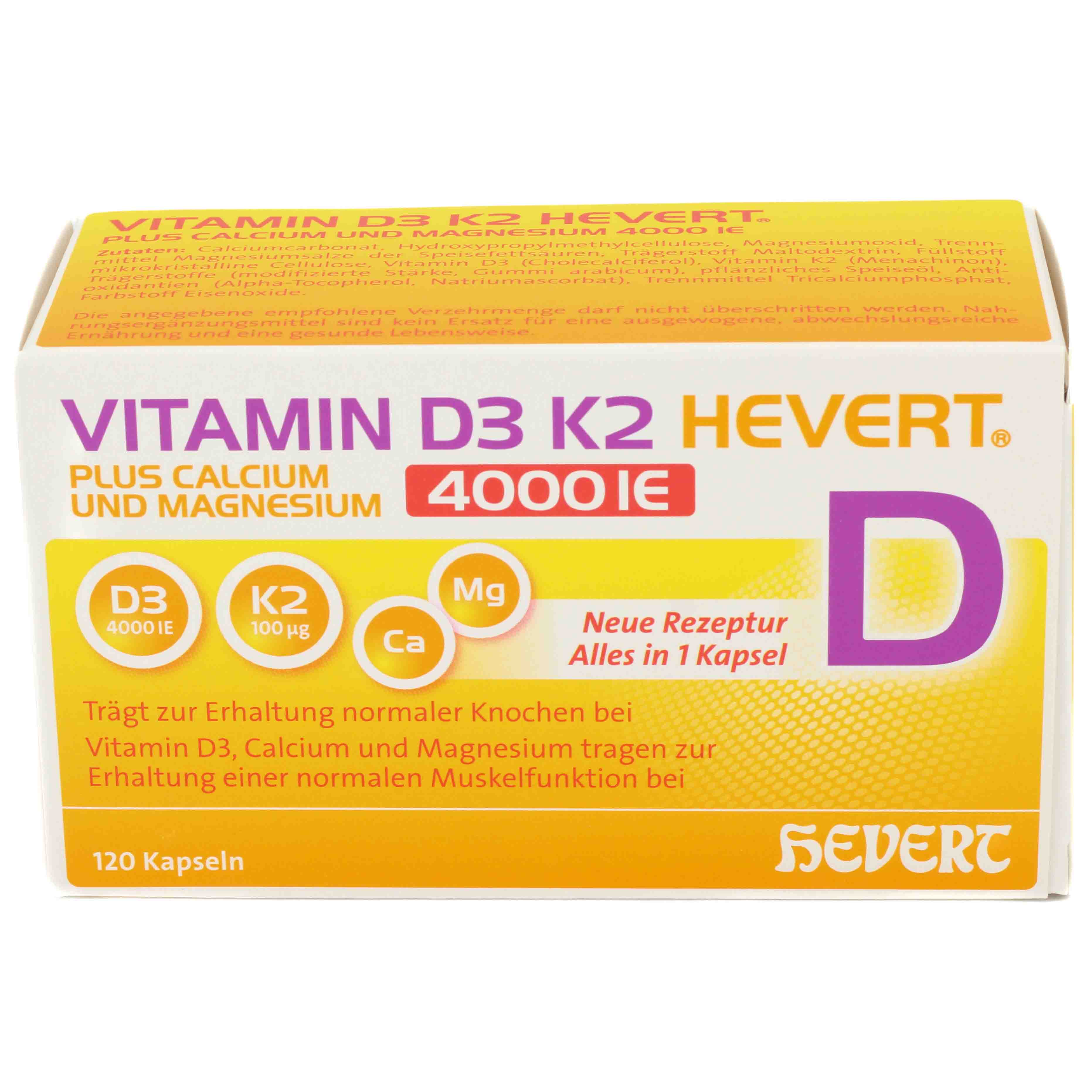 VITAMIN D3 K2 Hevert+Calcium u.Magnes.4000 IE Kps.
