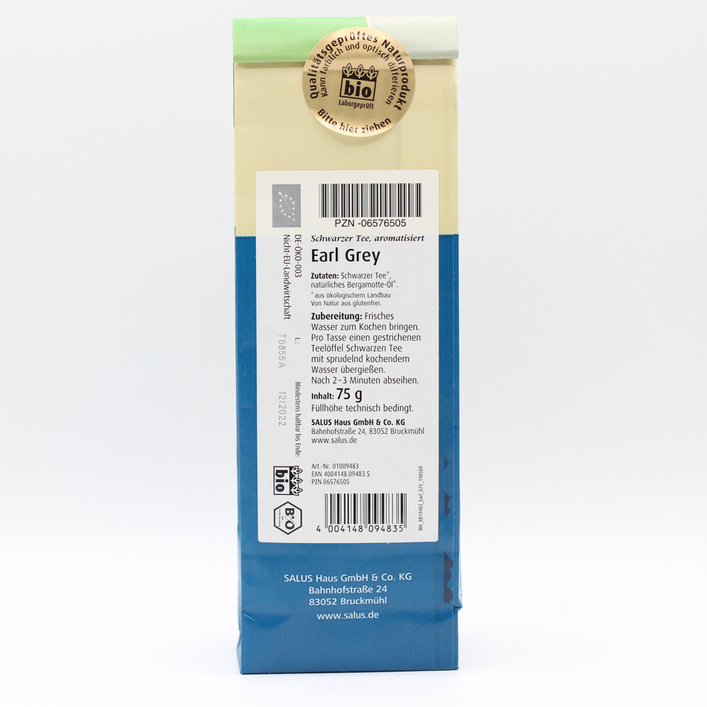 EARL Grey schwarzer Tee Blatt-Tee Bio Salus