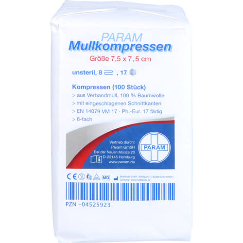 MULLKOMPRESSEN 7,5x7,5 cm unsteril 8fach